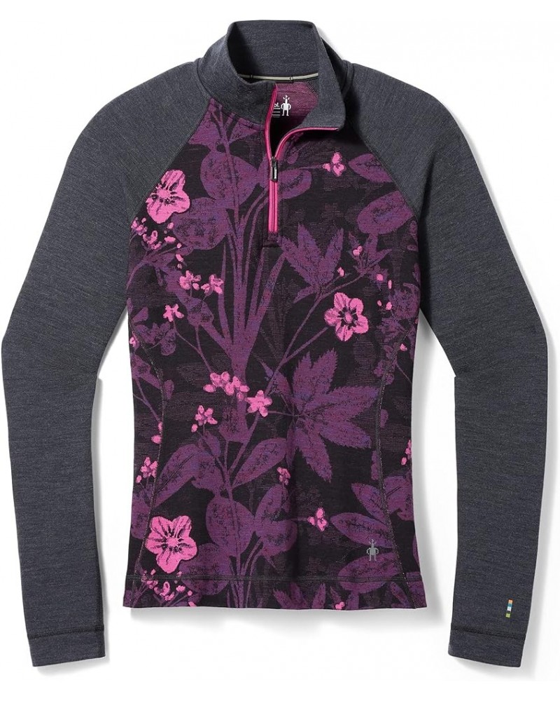 Women’s Base Layer Top - Merino 250 Wool Active 1/4 Zip Outerwear Purple Iris Floral $48.14 Activewear