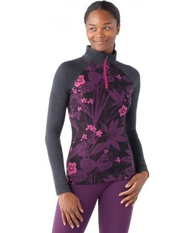 Women’s Base Layer Top - Merino 250 Wool Active 1/4 Zip Outerwear Purple Iris Floral $48.14 Activewear