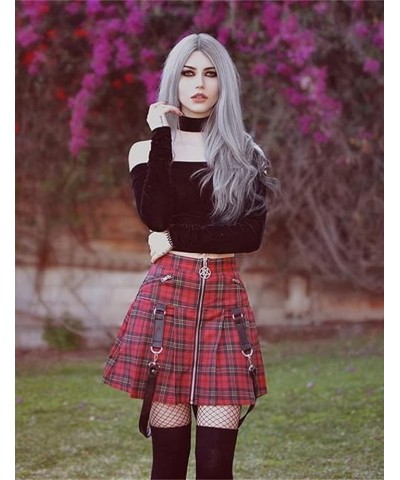 Gothic Plaid Mini Skirts for Women 2024 Short High Waist Plaid Skirts Plaid Red 1916 $17.91 Skirts