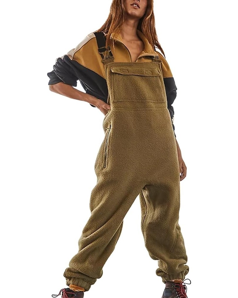 Womens Fleece Overalls Winter Casual Warm One Piece Jumpsuits with Pockets Adjustable Suspender Fuzzy Ski Pants 2024 X010-bro...