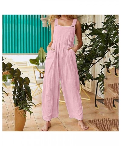 Summer Linen Overalls For Women Loose Fit Jumpsuits Plus Size Linen Baggy Beach Rompers Wide Leg Pants with Pockets 19-pink $...