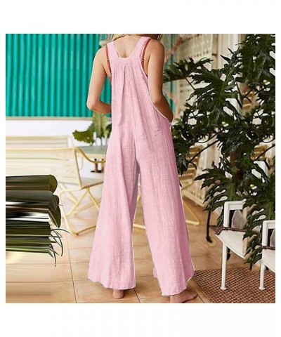 Summer Linen Overalls For Women Loose Fit Jumpsuits Plus Size Linen Baggy Beach Rompers Wide Leg Pants with Pockets 19-pink $...