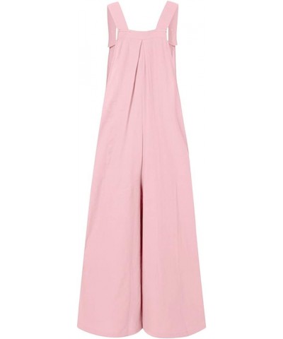 Summer Linen Overalls For Women Loose Fit Jumpsuits Plus Size Linen Baggy Beach Rompers Wide Leg Pants with Pockets 19-pink $...