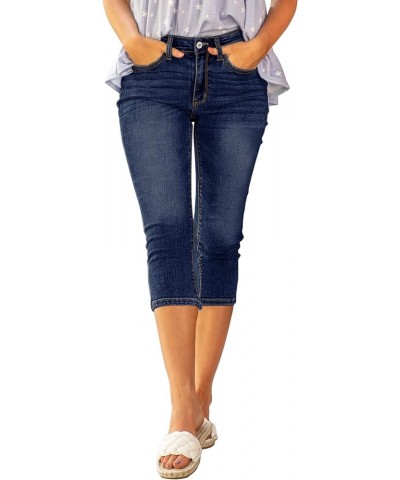 Womens Capri Jeans for Women High Waisted Skinny Ripped Jean Denim Pants Dark Blue $17.16 Jeans