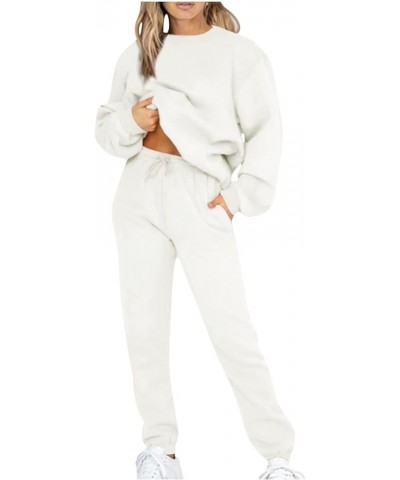 Women's 2 Piece Tracksuit 2023 Fall Winter Long Sleeve Sweatshirt and Sweatpants Fleece Sweatsuits Lounge Set White $13.50 Sl...