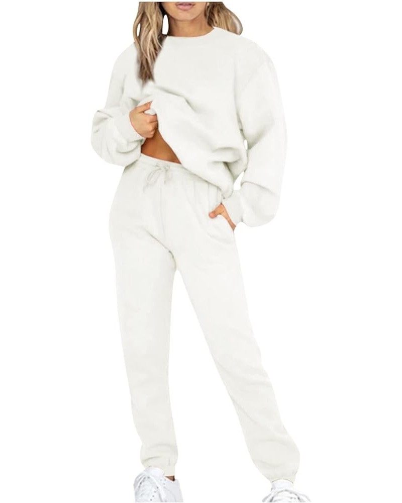 Women's 2 Piece Tracksuit 2023 Fall Winter Long Sleeve Sweatshirt and Sweatpants Fleece Sweatsuits Lounge Set White $13.50 Sl...