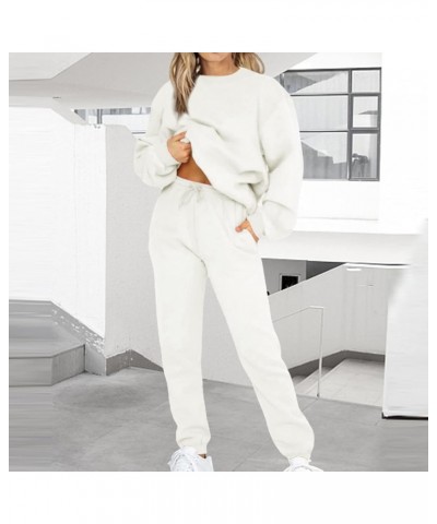 Women's 2 Piece Tracksuit 2023 Fall Winter Long Sleeve Sweatshirt and Sweatpants Fleece Sweatsuits Lounge Set White $13.50 Sl...