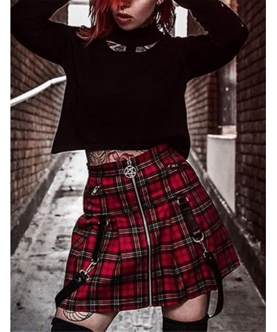 Gothic Plaid Mini Skirts for Women 2024 Short High Waist Plaid Skirts Plaid Red 1916 $17.91 Skirts