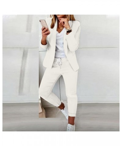 Business Casual Clothes for Women Two Piece Outfits Lapel Blazer Jacket and Wide Leg Pants Plus Size Suit Sets 06 White $15.1...