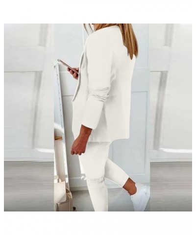 Business Casual Clothes for Women Two Piece Outfits Lapel Blazer Jacket and Wide Leg Pants Plus Size Suit Sets 06 White $15.1...