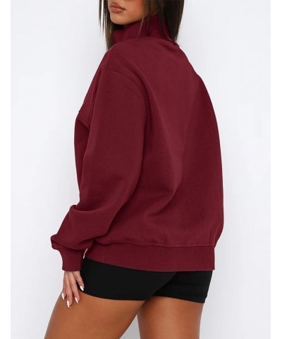 Women's Mock Neck Zip Up Sweatshirts Jackets Long Sleeve Casual Loose Outwear with Pockets Wine Red $14.84 Jackets