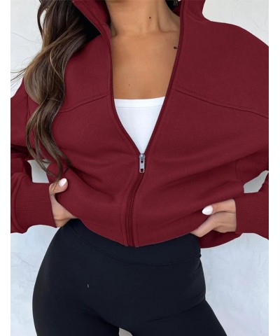 Women's Mock Neck Zip Up Sweatshirts Jackets Long Sleeve Casual Loose Outwear with Pockets Wine Red $14.84 Jackets