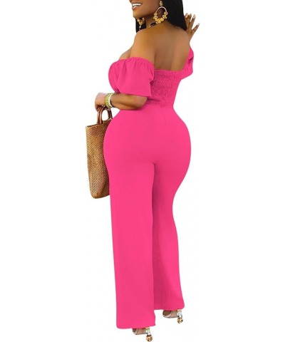 Women's Off Shoulder Cut Out Tie Front High Waist Short Sleeve Wide Leg Pants One Piece Jumpsuit Romper Solid Rose $23.21 Jum...