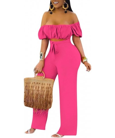 Women's Off Shoulder Cut Out Tie Front High Waist Short Sleeve Wide Leg Pants One Piece Jumpsuit Romper Solid Rose $23.21 Jum...