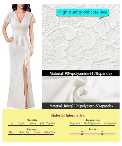 Womens Ruched Wrap V Neck Ruffle Formal Prom Peplum High Slit Maxi Dress 2023 Wedding Guest Cocktail Evening Long Gown Off-wh...