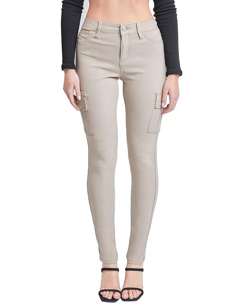 Women's Junior Hyperstretch Button Skinny Cargo Jean Taupe $18.93 Jeans