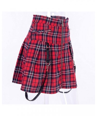 Gothic Plaid Mini Skirts for Women 2024 Short High Waist Plaid Skirts Plaid Red 1916 $17.91 Skirts