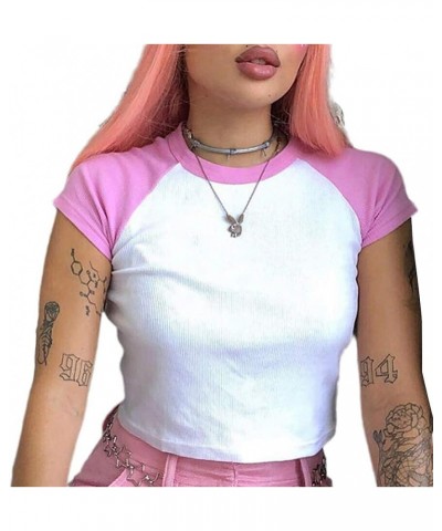 E-Girl Clothing Cute Graphic Print Summer Crop Top for Teen Girls,Y2k Aesthetic Clothes O Neck Short Sleeve Tee Top Pink $7.4...