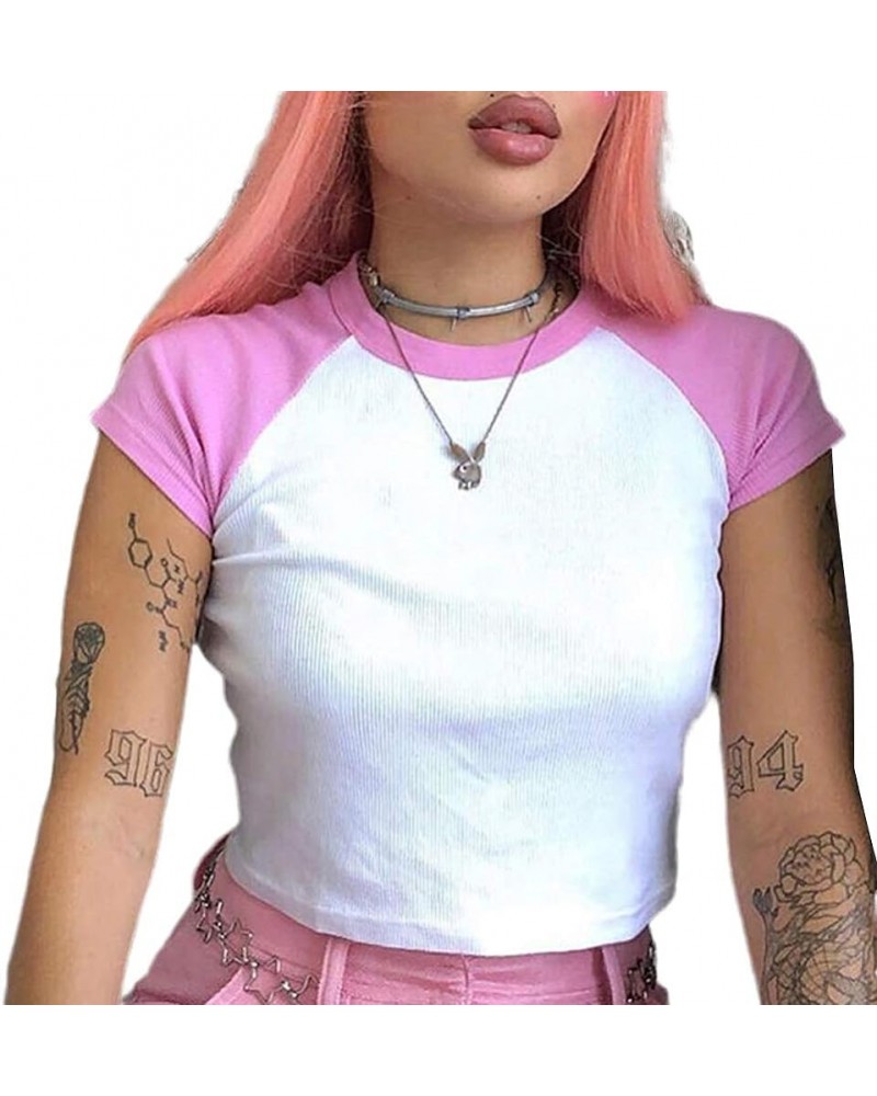 E-Girl Clothing Cute Graphic Print Summer Crop Top for Teen Girls,Y2k Aesthetic Clothes O Neck Short Sleeve Tee Top Pink $7.4...