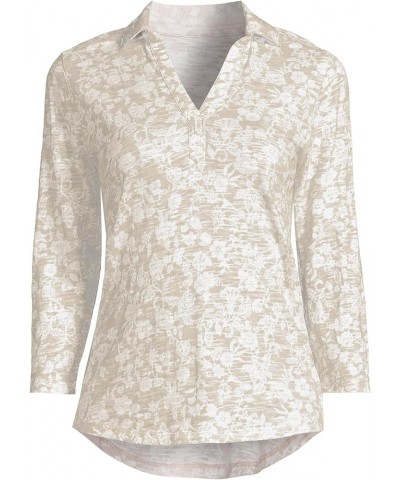 Women's 3/4 Sleeve Slub Polo Top Pumice Stone Ornate Floral $16.79 Shirts