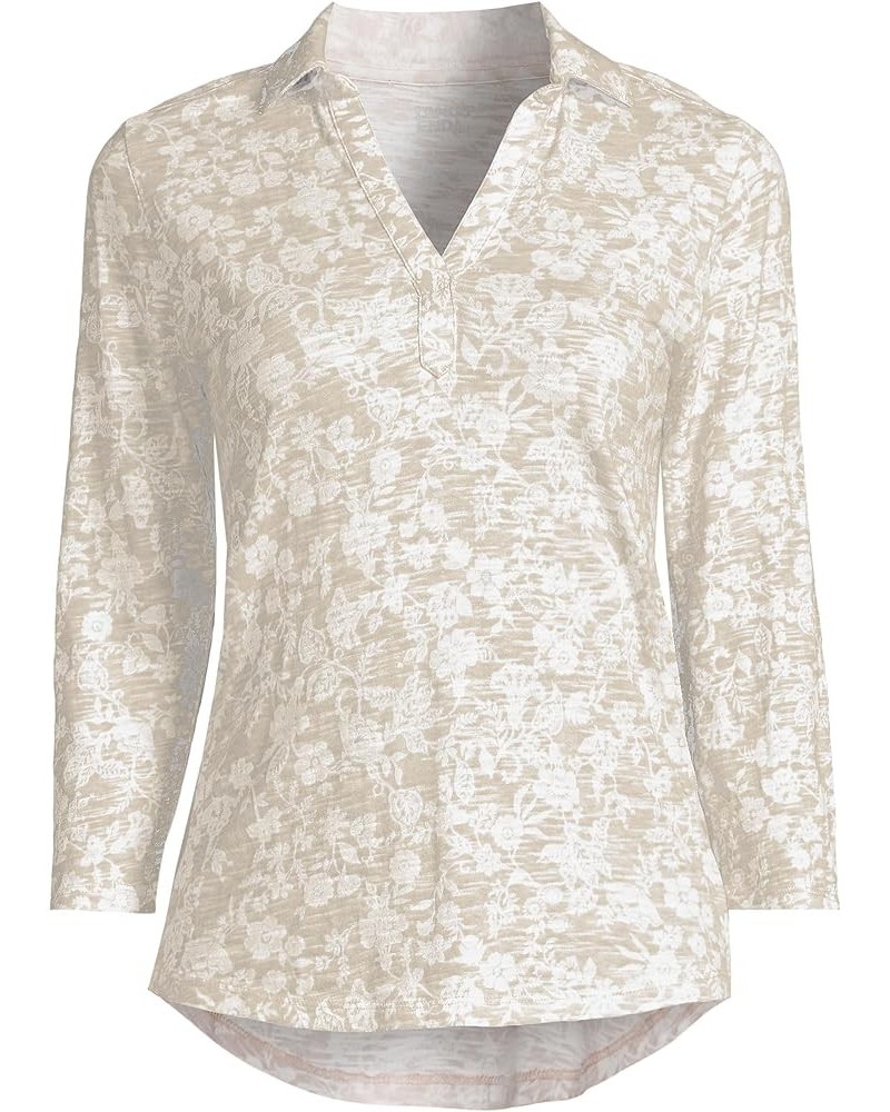 Women's 3/4 Sleeve Slub Polo Top Pumice Stone Ornate Floral $16.79 Shirts