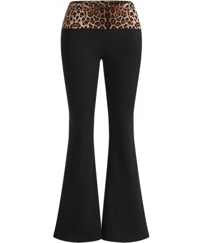 Women's Leopard Print Elastic High Waist Elegant Skinny Flared Pants Trousers Black $11.00 Pants