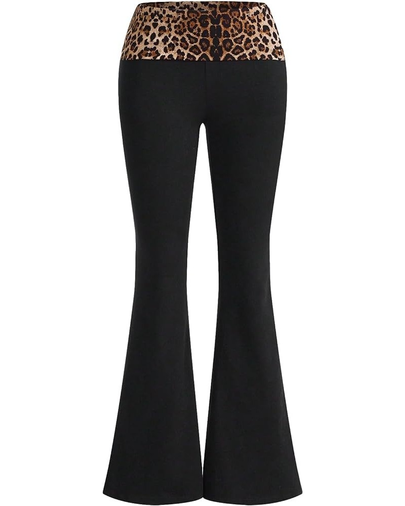 Women's Leopard Print Elastic High Waist Elegant Skinny Flared Pants Trousers Black $11.00 Pants