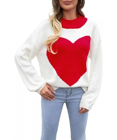 Womens Heart Print Sweater Valentine's Day Crewneck Long Sleeve Knit Pullover Oversized Baggy Love Heart Jumper Top E Red $12...