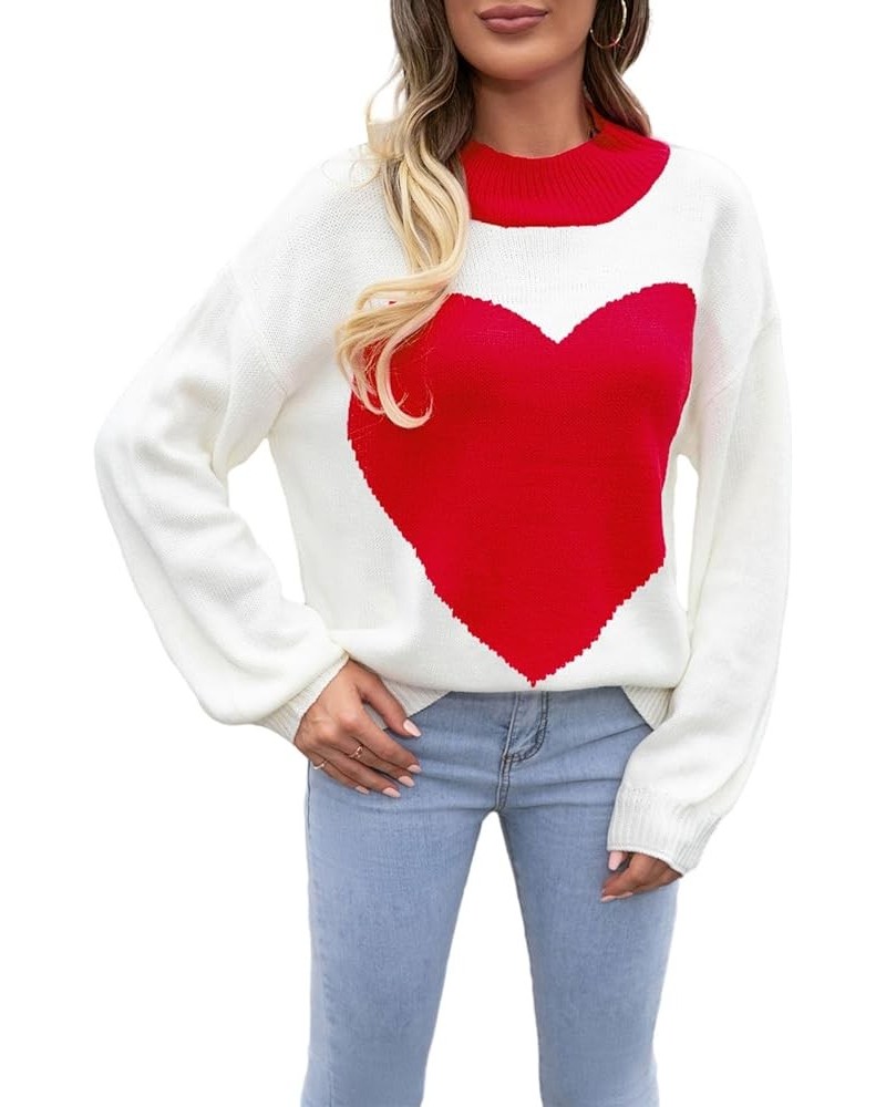 Womens Heart Print Sweater Valentine's Day Crewneck Long Sleeve Knit Pullover Oversized Baggy Love Heart Jumper Top E Red $12...