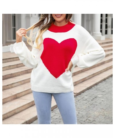 Womens Heart Print Sweater Valentine's Day Crewneck Long Sleeve Knit Pullover Oversized Baggy Love Heart Jumper Top E Red $12...