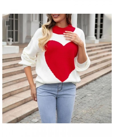 Womens Heart Print Sweater Valentine's Day Crewneck Long Sleeve Knit Pullover Oversized Baggy Love Heart Jumper Top E Red $12...