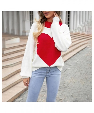 Womens Heart Print Sweater Valentine's Day Crewneck Long Sleeve Knit Pullover Oversized Baggy Love Heart Jumper Top E Red $12...