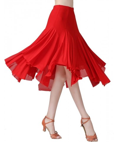 Elegant Ballroom Dance Mesh Skirt Elastic 360 Degree High Waist Waltz Dance Race Skirt with Long Swing Red $20.70 Skirts