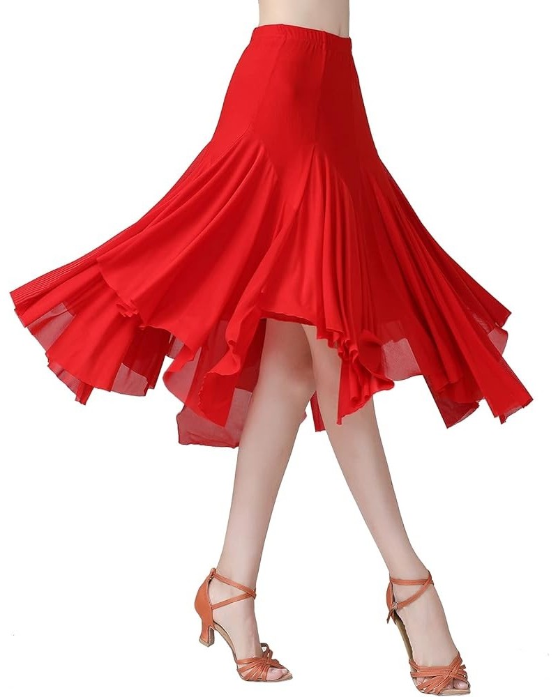 Elegant Ballroom Dance Mesh Skirt Elastic 360 Degree High Waist Waltz Dance Race Skirt with Long Swing Red $20.70 Skirts