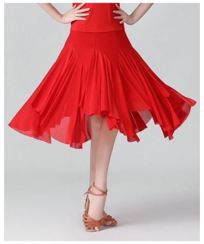 Elegant Ballroom Dance Mesh Skirt Elastic 360 Degree High Waist Waltz Dance Race Skirt with Long Swing Red $20.70 Skirts