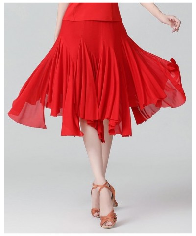 Elegant Ballroom Dance Mesh Skirt Elastic 360 Degree High Waist Waltz Dance Race Skirt with Long Swing Red $20.70 Skirts