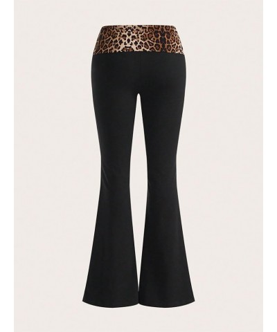 Women's Leopard Print Elastic High Waist Elegant Skinny Flared Pants Trousers Black $11.00 Pants