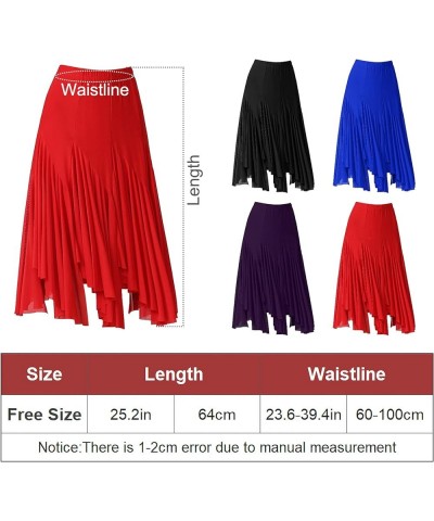 Elegant Ballroom Dance Mesh Skirt Elastic 360 Degree High Waist Waltz Dance Race Skirt with Long Swing Red $20.70 Skirts