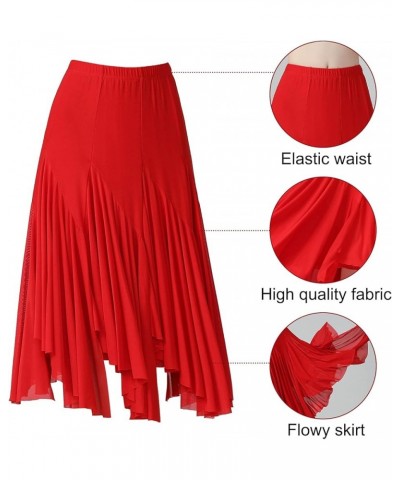 Elegant Ballroom Dance Mesh Skirt Elastic 360 Degree High Waist Waltz Dance Race Skirt with Long Swing Red $20.70 Skirts