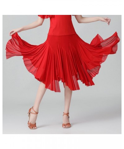 Elegant Ballroom Dance Mesh Skirt Elastic 360 Degree High Waist Waltz Dance Race Skirt with Long Swing Red $20.70 Skirts