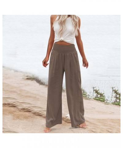 Womens Wide Leg Summer Linen Pants Pleated Waist Palazzo Pants Loose Fit Stretch Casual Summer Resort Clothing 2023 8coffee $...