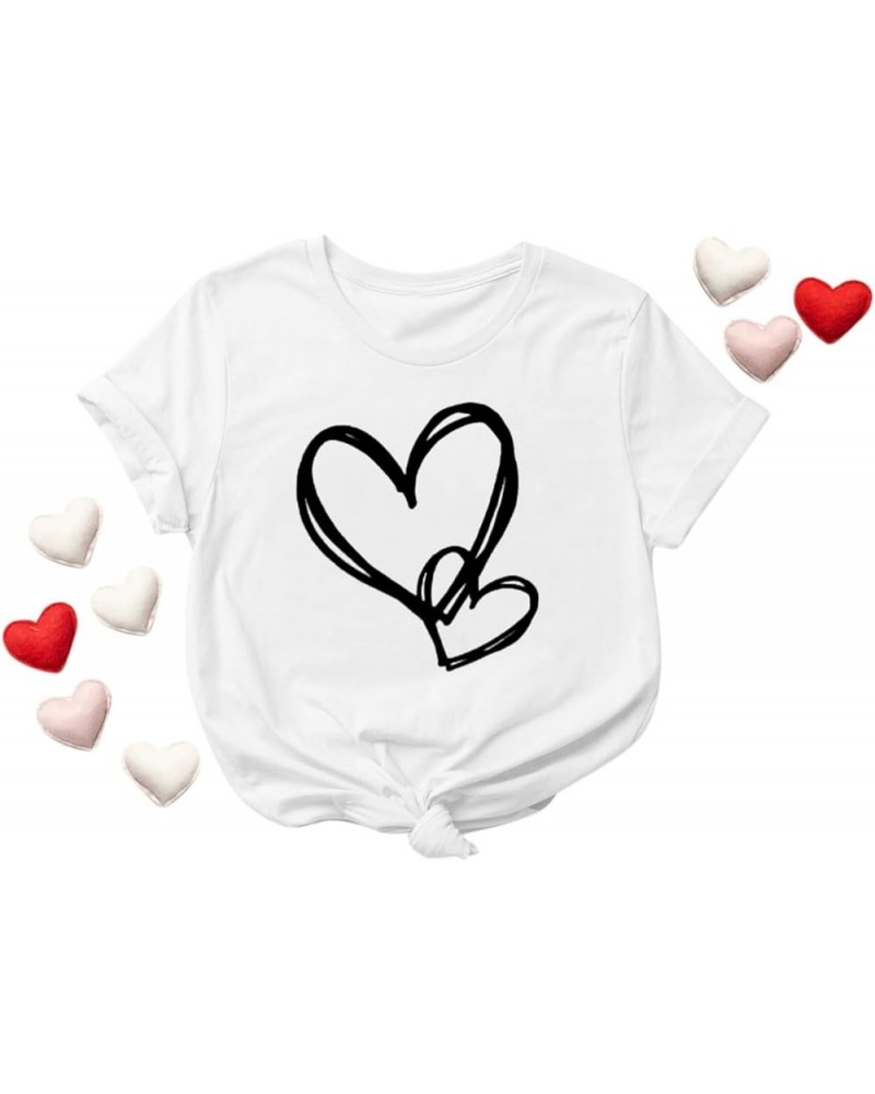 Valentines Day Shirts Women Short Sleeve Fashion Heart Graphic Shirt Tops Plus Size Funny Outfit Trendy Clothes B010-white $5...