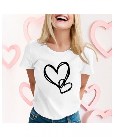 Valentines Day Shirts Women Short Sleeve Fashion Heart Graphic Shirt Tops Plus Size Funny Outfit Trendy Clothes B010-white $5...