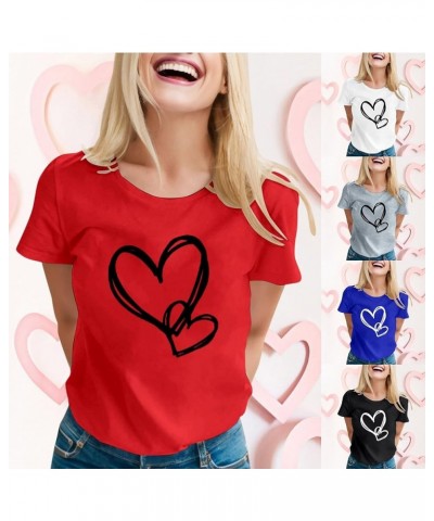 Valentines Day Shirts Women Short Sleeve Fashion Heart Graphic Shirt Tops Plus Size Funny Outfit Trendy Clothes B010-white $5...