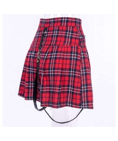 Gothic Plaid Mini Skirts for Women 2024 Short High Waist Plaid Skirts Plaid Red 1916 $17.91 Skirts