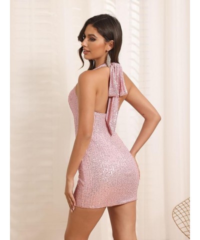 Halter Sequin Homecoming Dress Short Backless Cocktail Party Dresses for Women CYM204 A-burgundy $22.14 Dresses