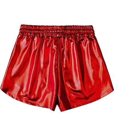 Women's Metallic Shorts Yoga Shiny Sparkly Hot Drawstring Outfit Short Pants Shinny Red $15.11 Activewear