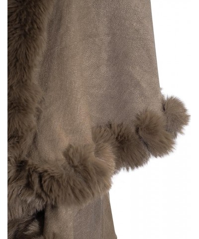 Women Fine Knit Open Front Faux Fur Trim Layers Poncho Cape Cardigan Sweater Plain Khaki $28.98 Sweaters