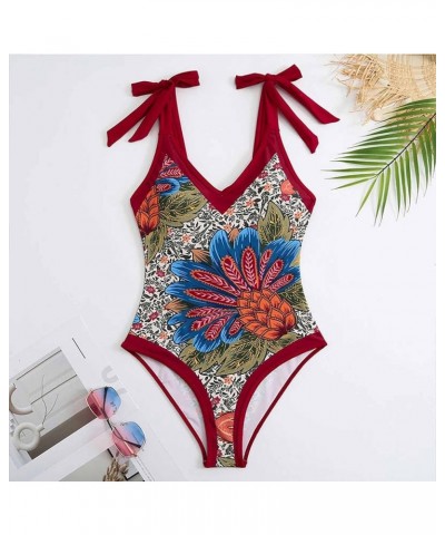 One Piece Bathing Suit for Women Bikini Sarong Maxi Wrap Skirts 2 Piece Floral Print Tankini Swimsuits Cover Up Set A7red $10...