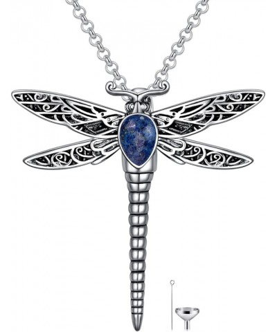 Dragonfly Urn Necklace for Ashes Sterling Silver Memorial Keepsake Cremation Jewelry Gifts with Filling Tool Stone-Lapis Lazu...